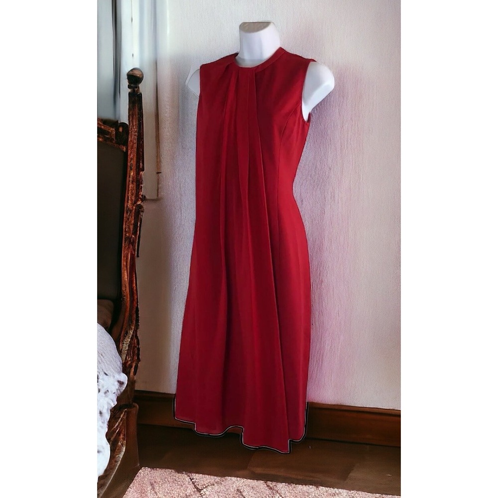 J. Peterman Sleeveless Chiffon Overlay Pleated Dress Red Size 0 Stretch Cocktail - Picture 2 of 15